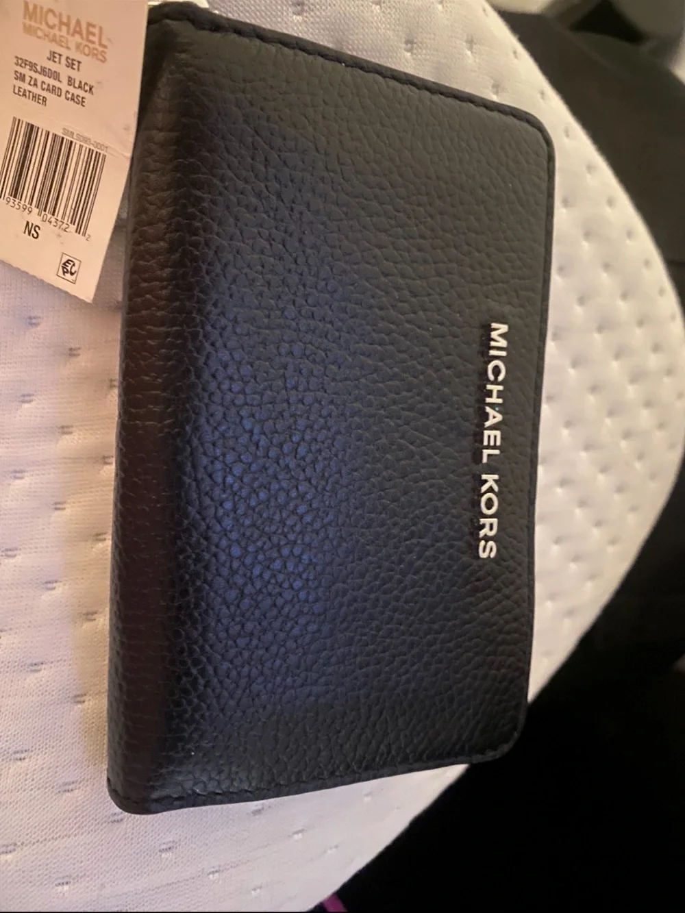 Michael Kors Black Pebbled Leather Card Holder with Silver Logo